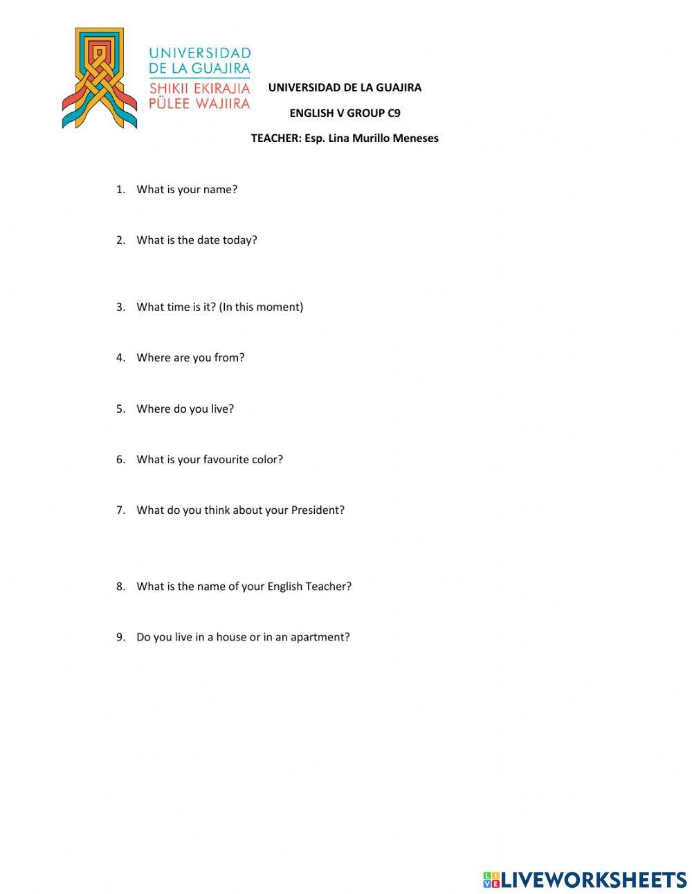 Uniguajira first partial exam english c9