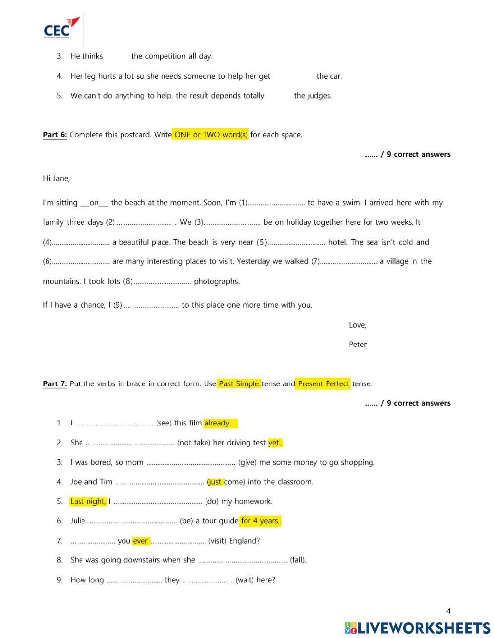 ES6.1 - TEST 1 - GRAMMAR - READING - LISTENING