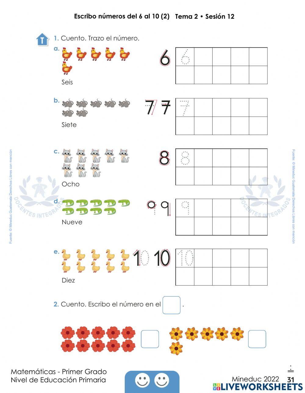 Matemáticas Primero Primaria Mineduc 2022 pág. 31 - Escribo números de 1 a 10