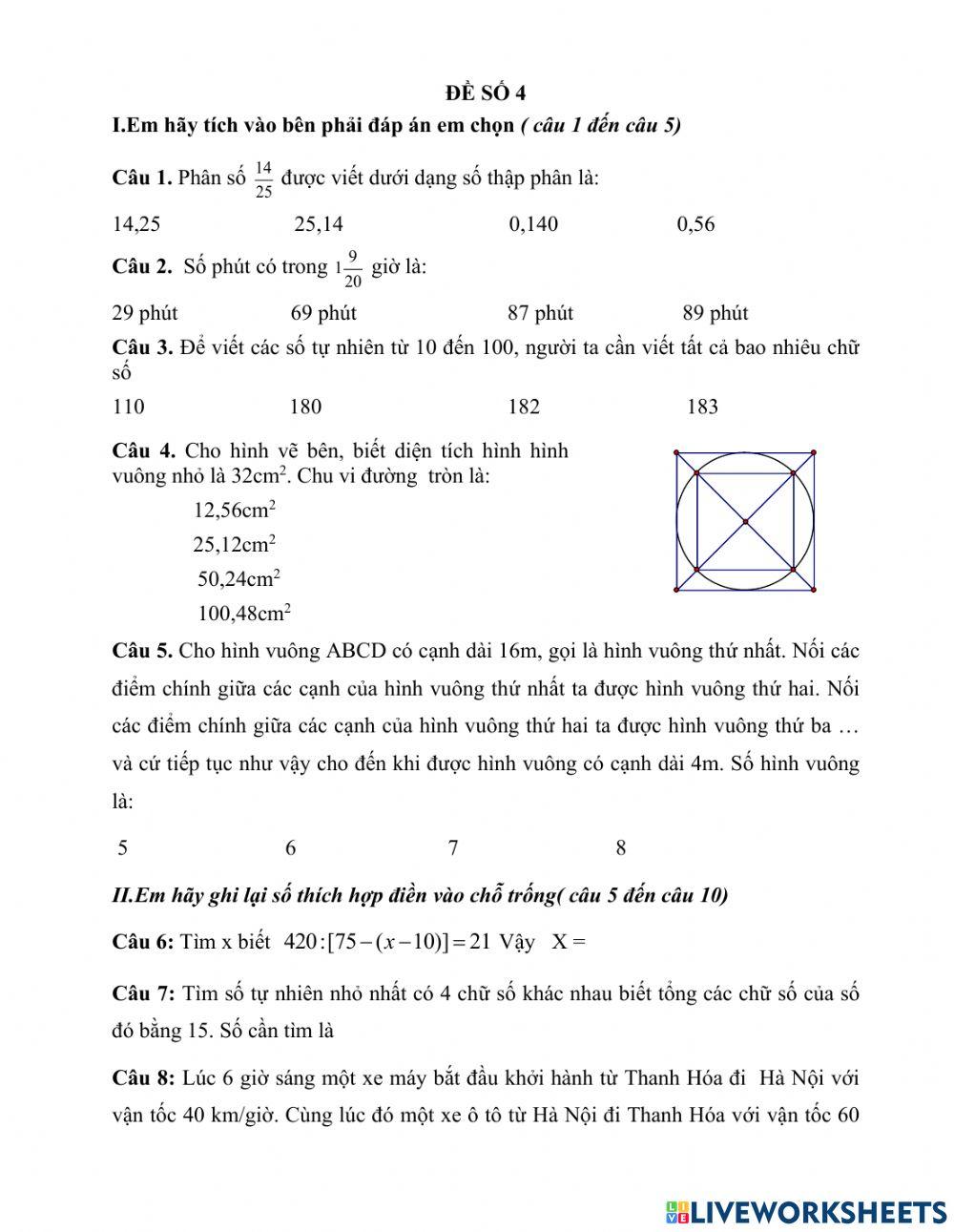 Ôn thi lớp 6 - đề 4