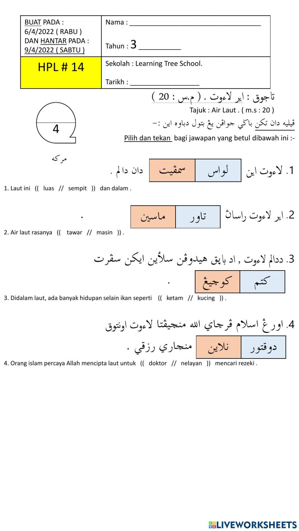 Air laut. ( m.s : 20 )