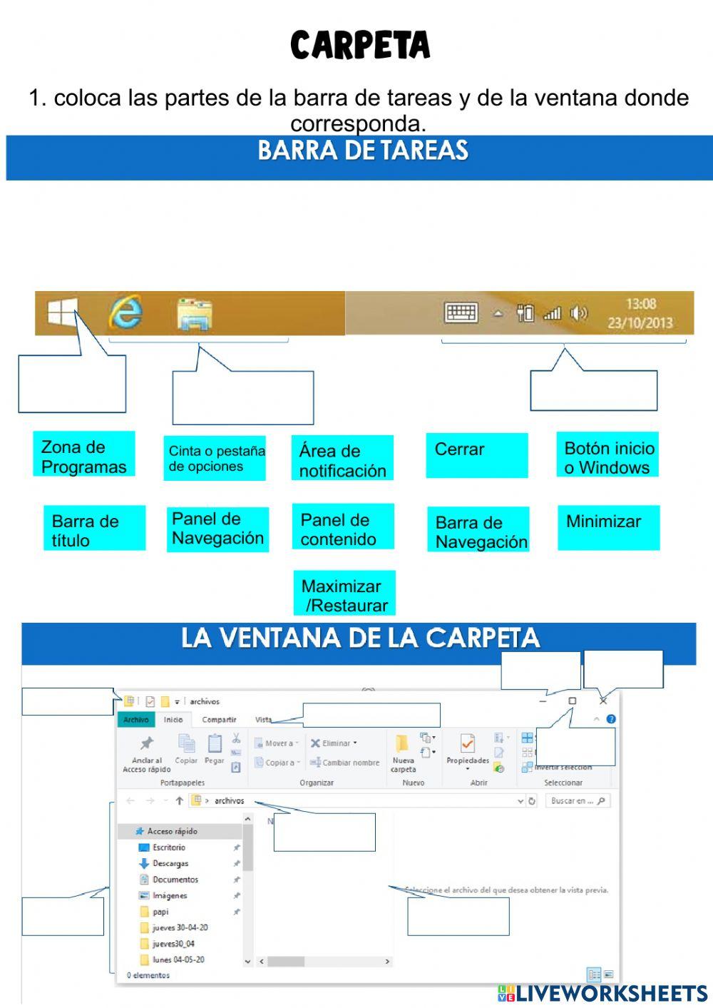 Partes de la ventana y barra de tareas