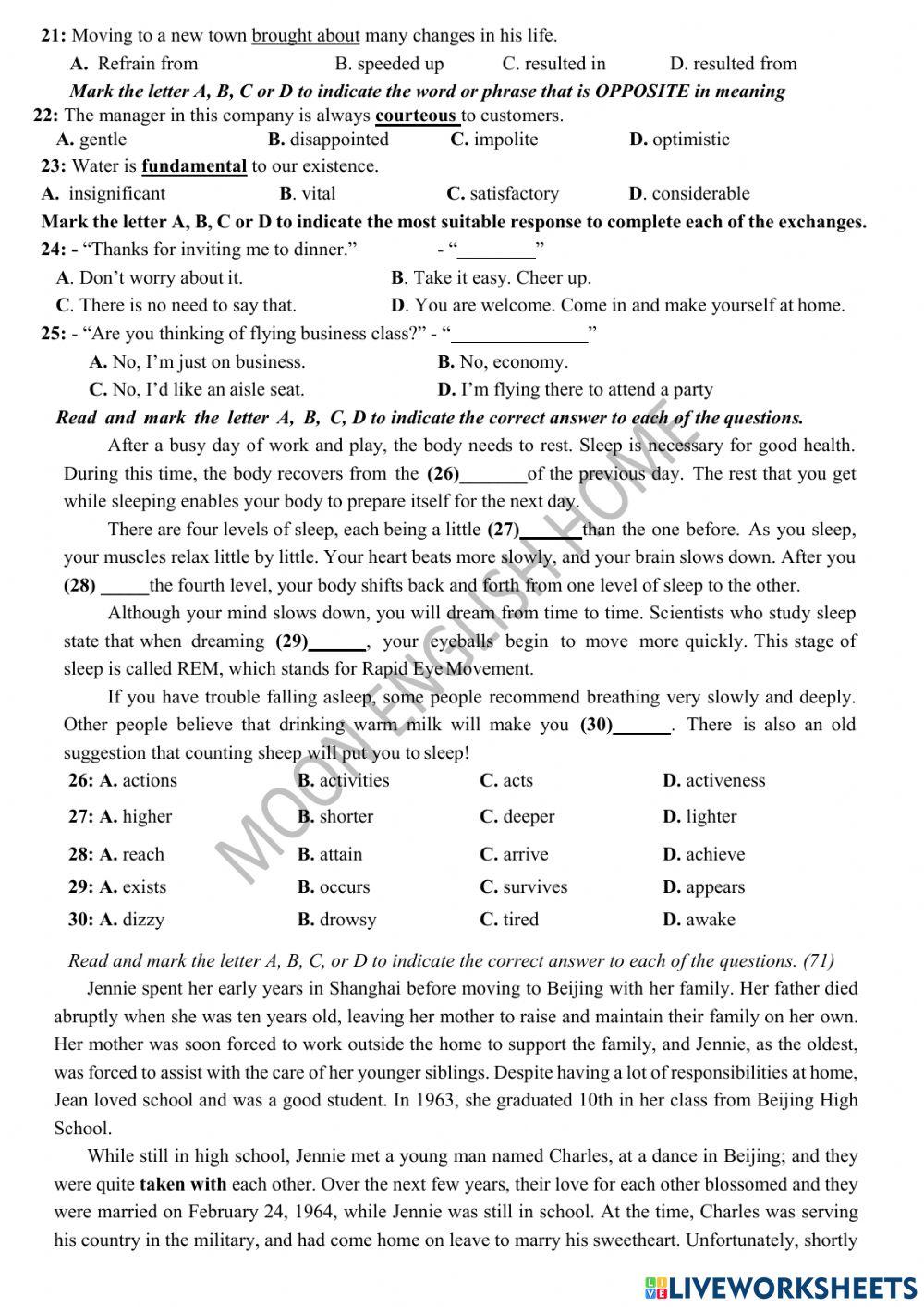 Grade 9 Sup- Test 10 (March Test)