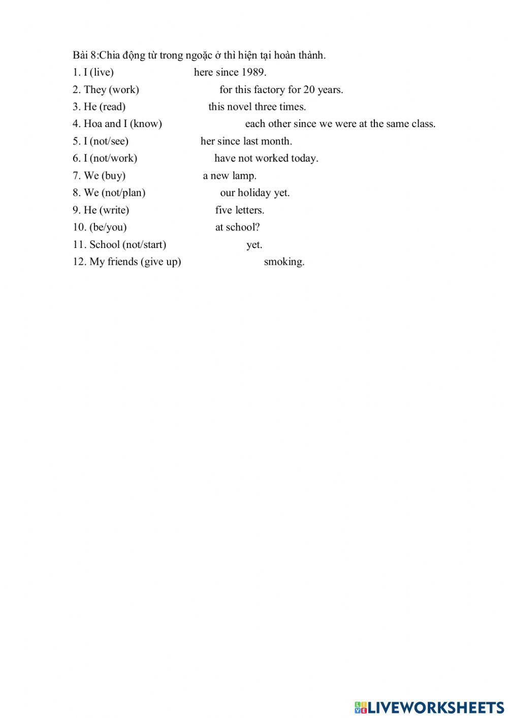 Present perfect positive and negative 2