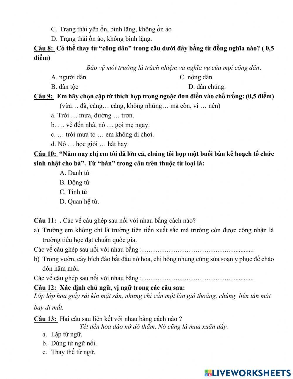 Luyện TV giữa kì2