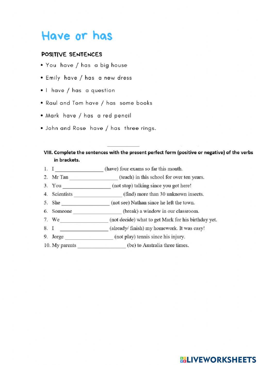Present perfect positive and negative 1
