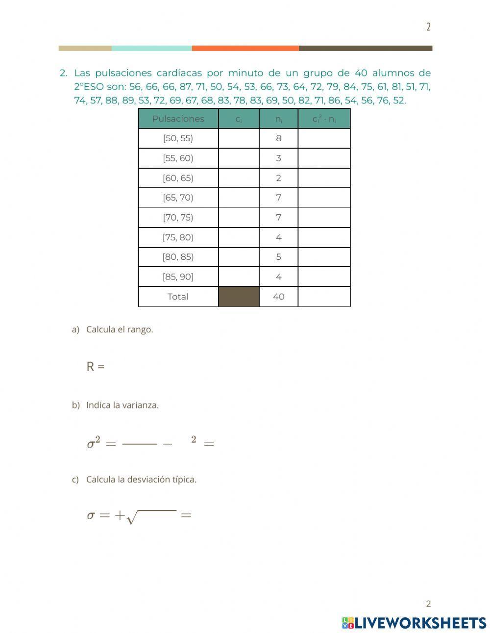 Parámetros de dispersión (rango, varianza y desviación típica)