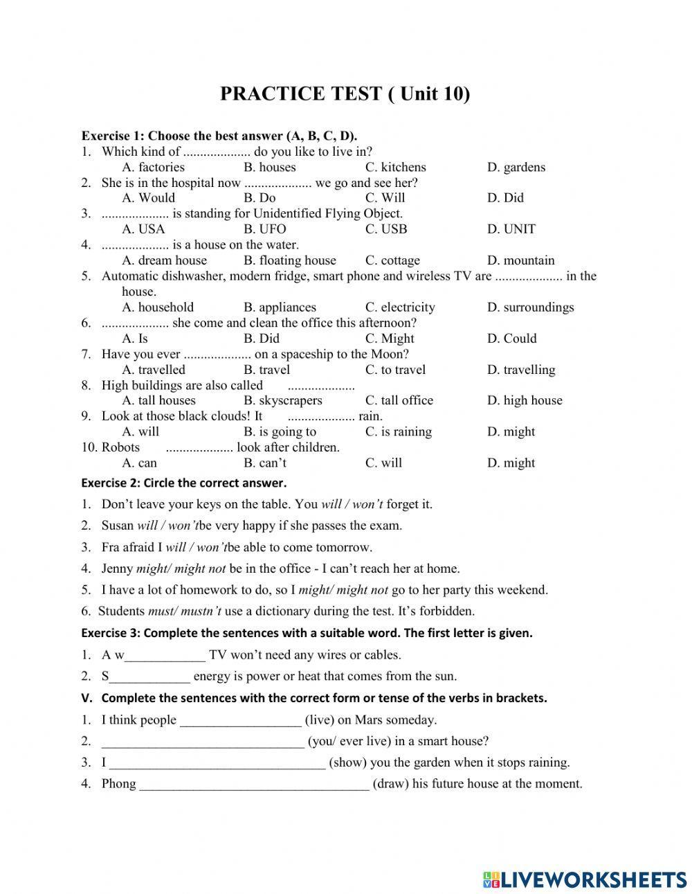 Unit 10: Our house in the future