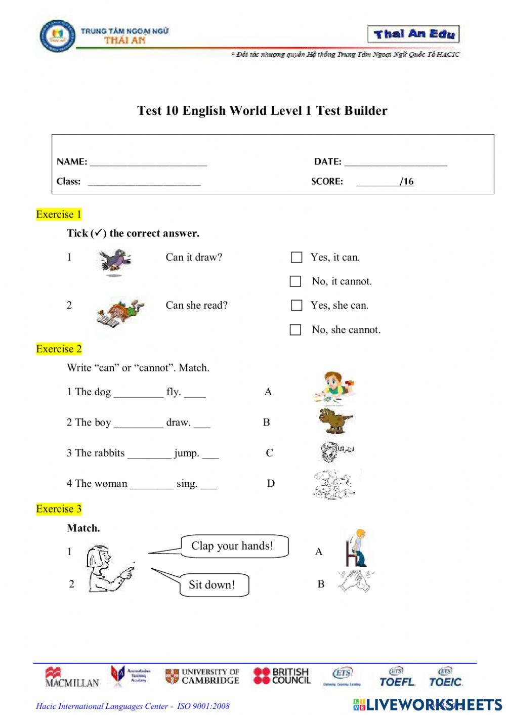 Ew1-Test U10 interactive worksheet | Live Worksheets