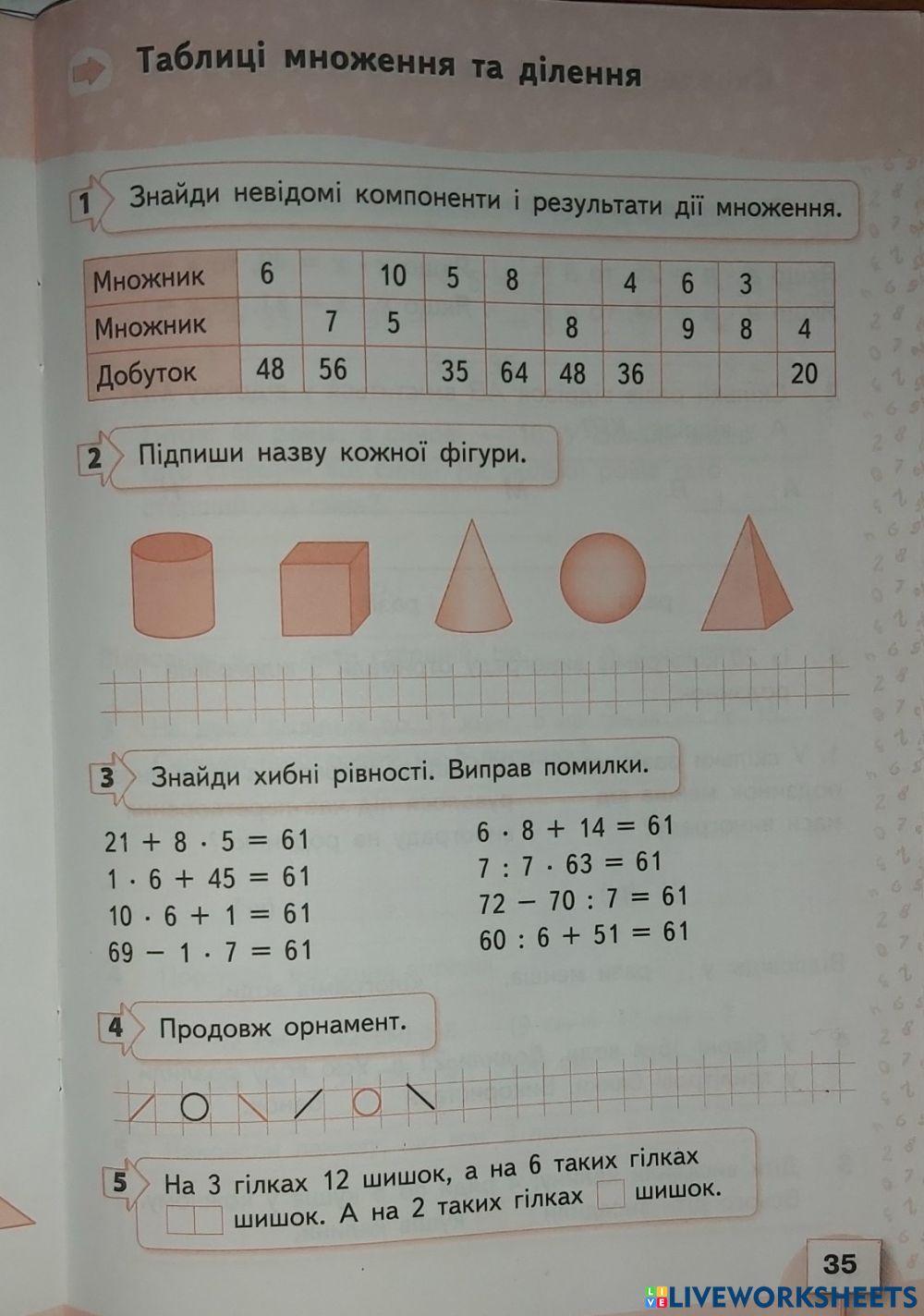 Таблиці множення і ділення