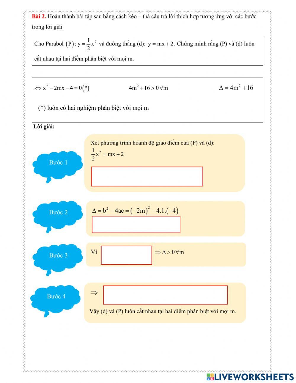 Chủ đề 18. tiết 249. phiếu 2. bài toán parabol và đường thẳng