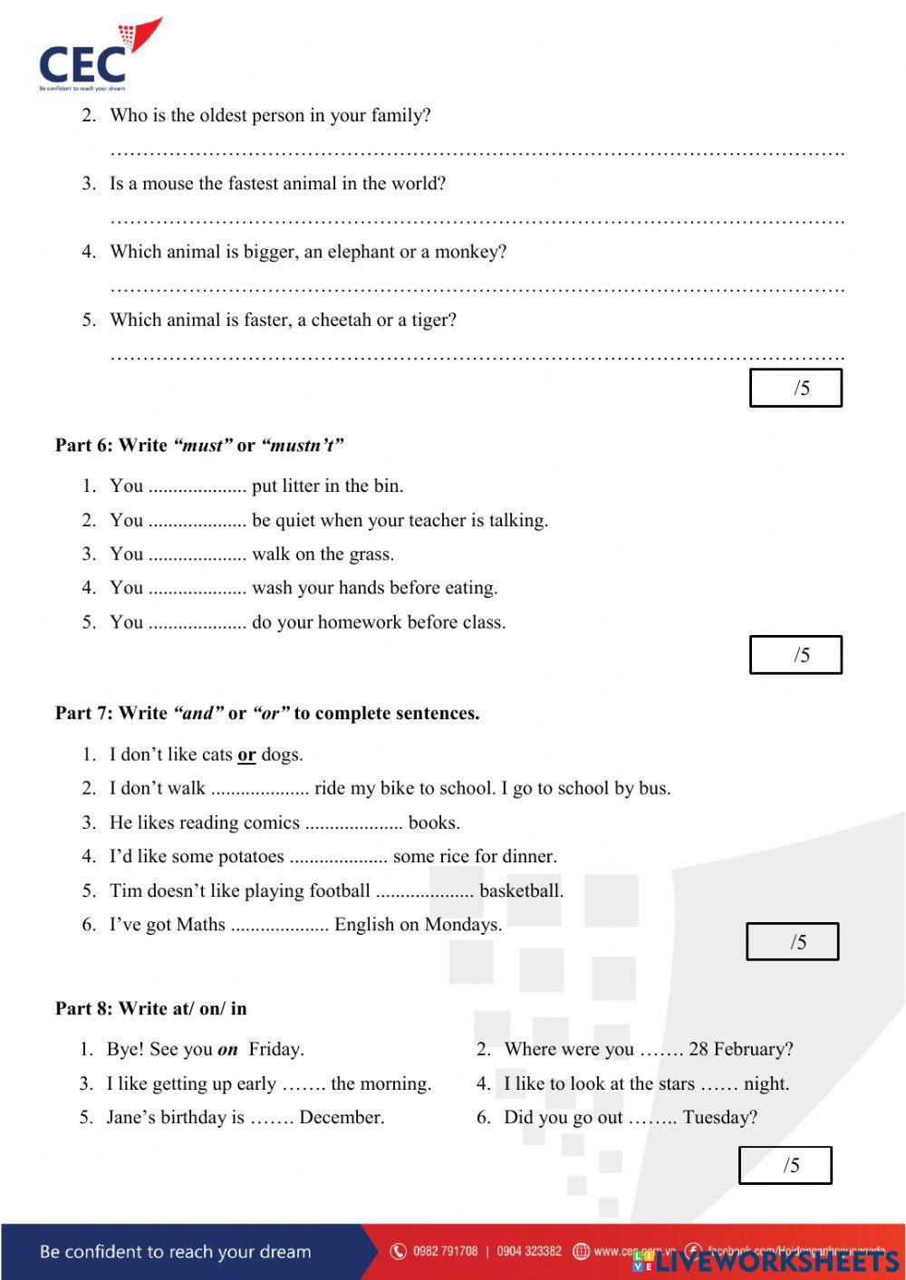 English Smart 3 Grammar Test 2