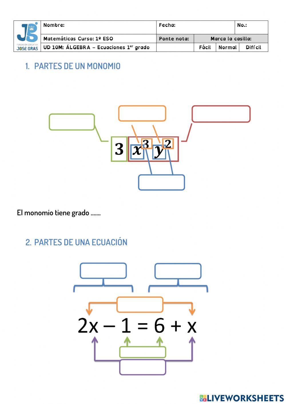 1MAT Ficha 1M - Álgebra