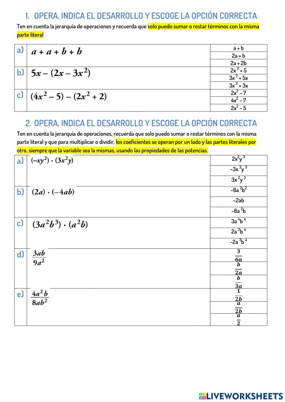 1MAT Ficha 1M - Álgebra