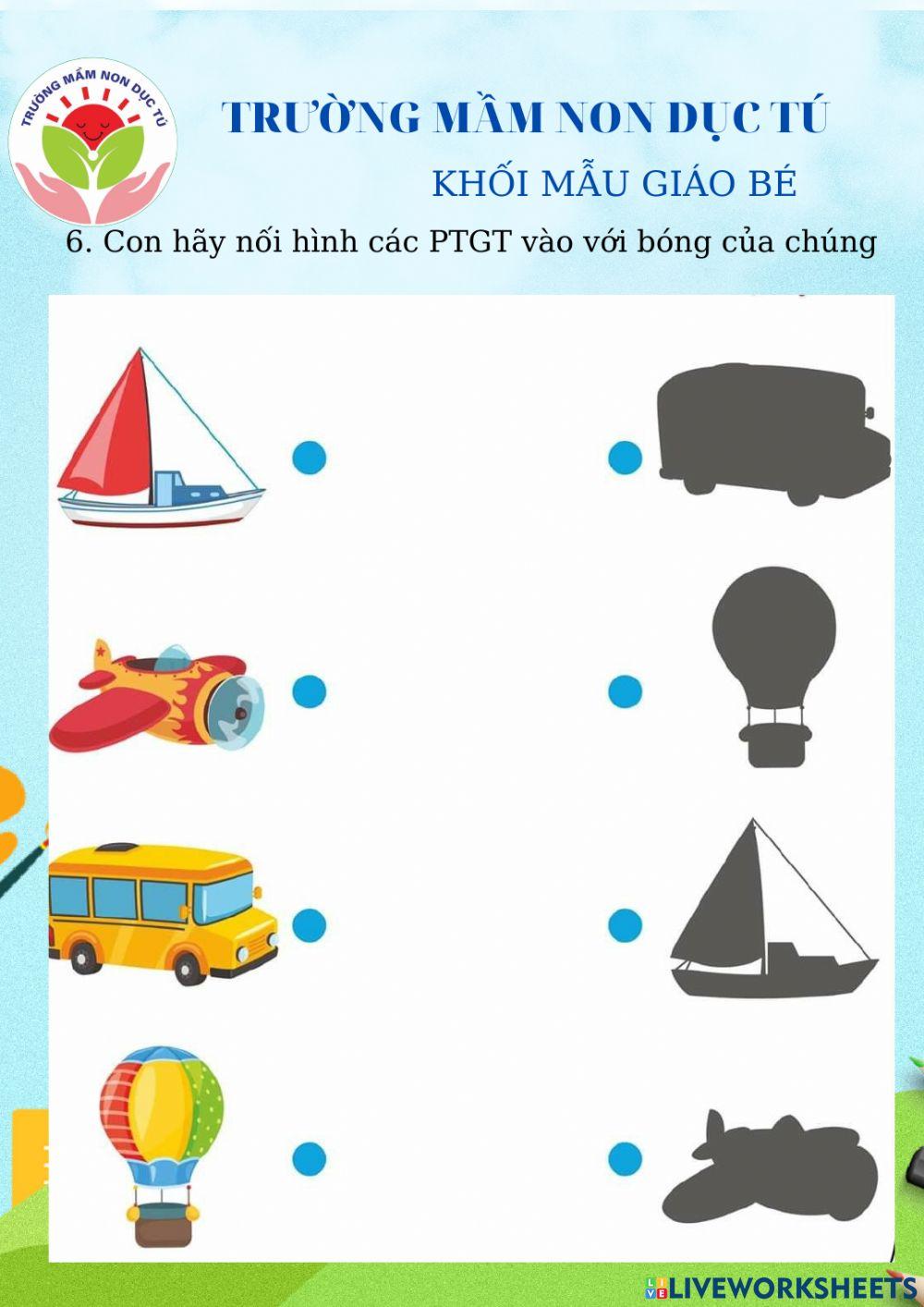 Bài tập ôn nhận biết Phương tiện giao thông