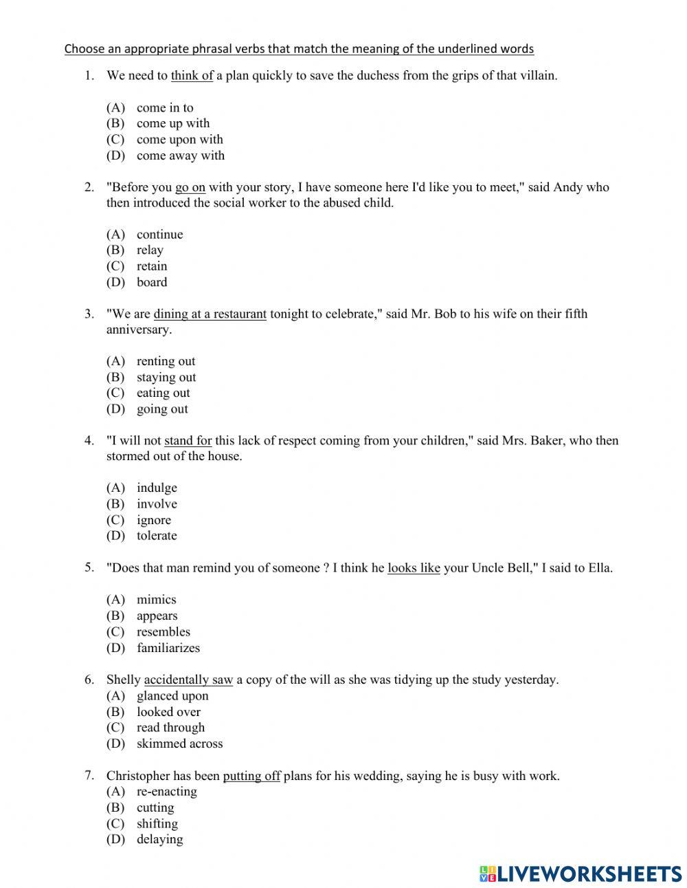 Phrasal Verbs Exercise