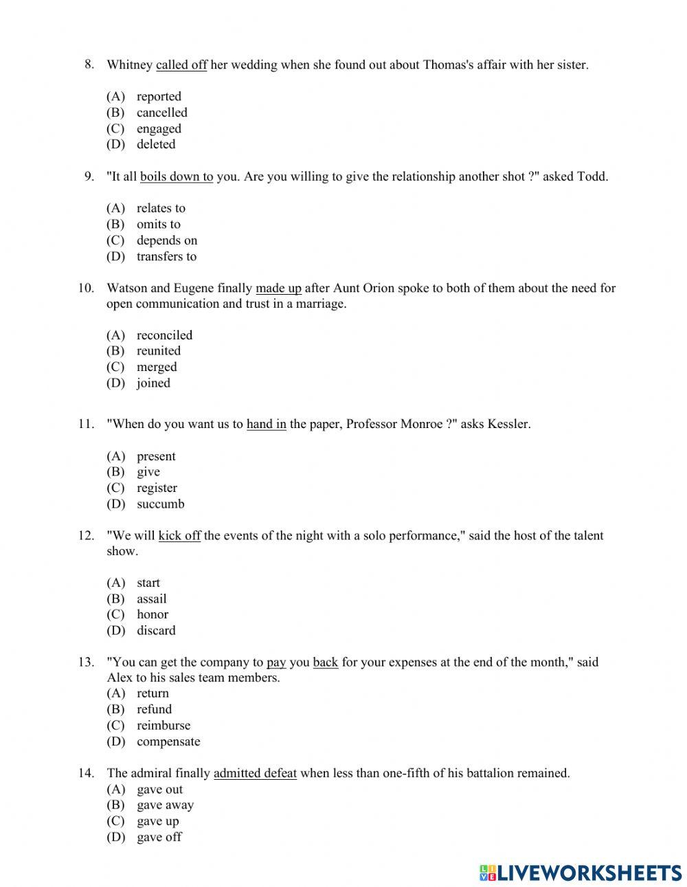 Phrasal Verbs Exercise