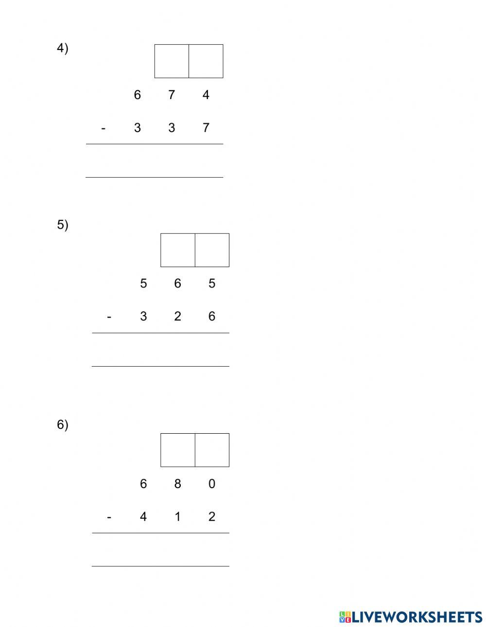 Subtraction of 3 digits and 3 digits