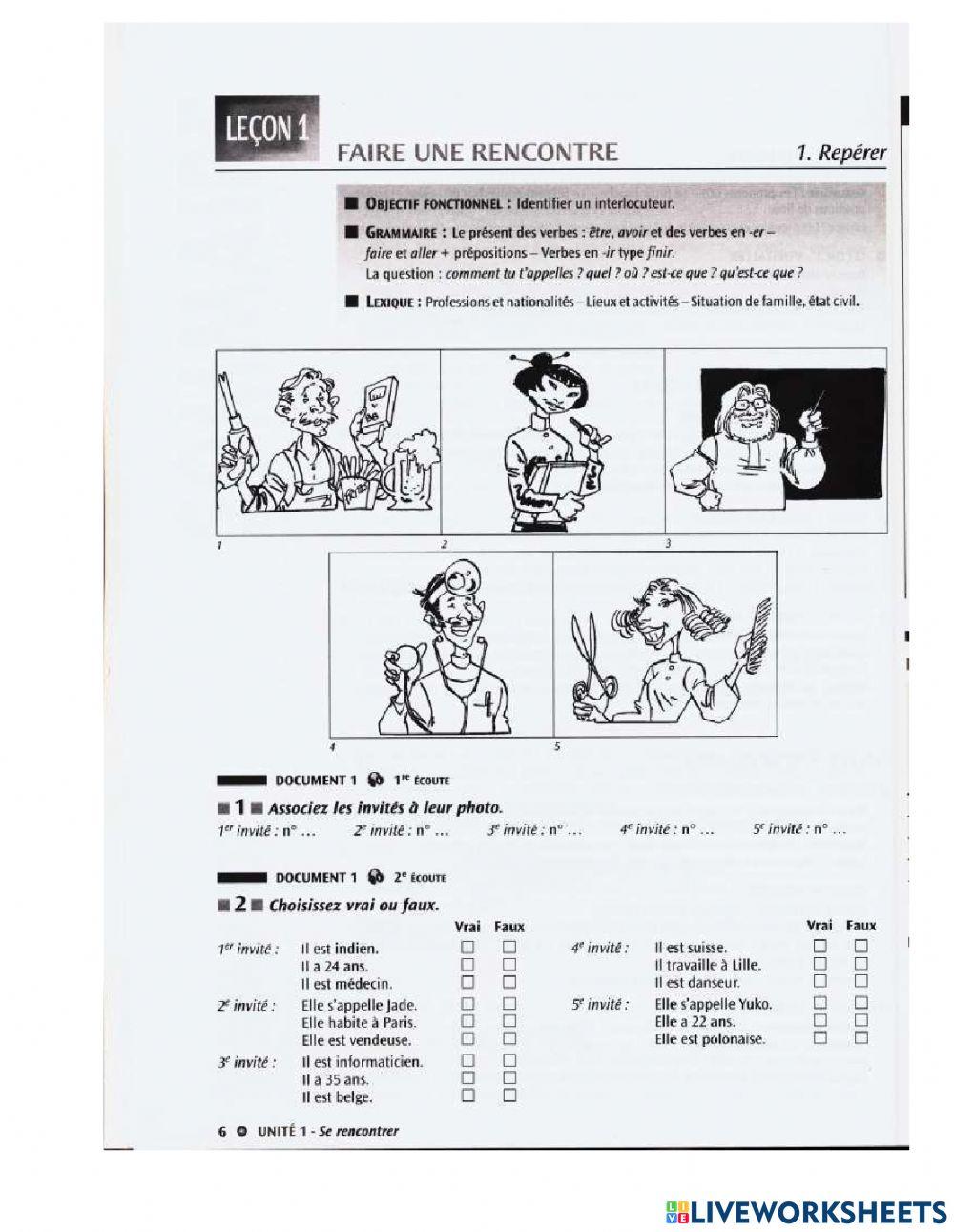 Comprehension Orale 1 - Unité 1 - Lecon 1