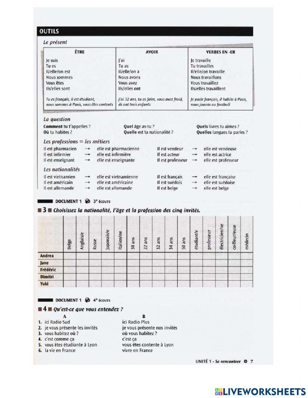 Comprehension Orale 1 - Unité 1 - Lecon 1