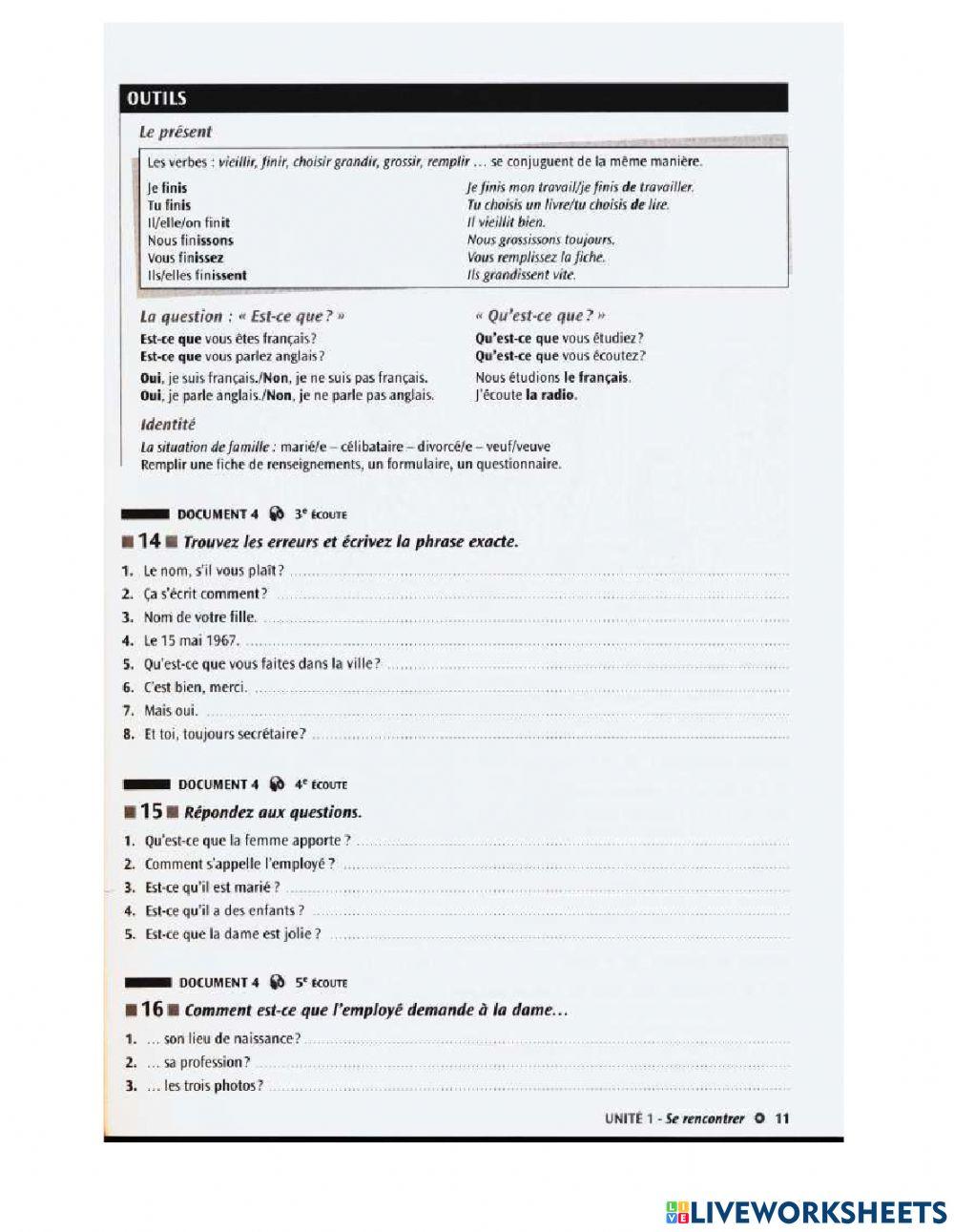 Comprehension Orale 1 - Unité 1 - Lecon 1