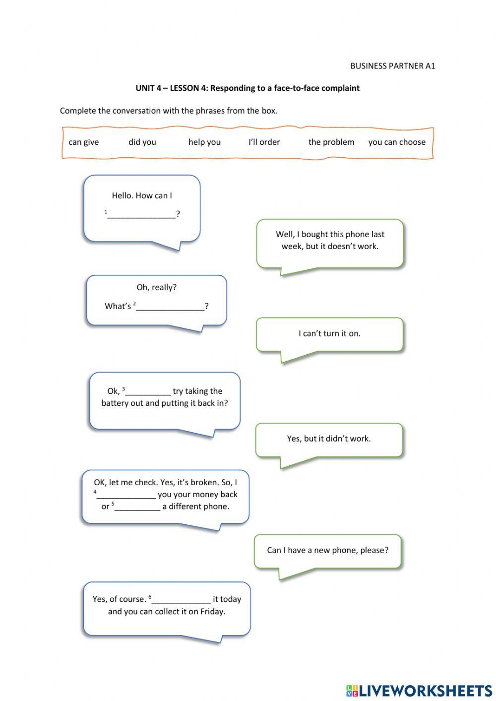 Responding to face-to-face complaints