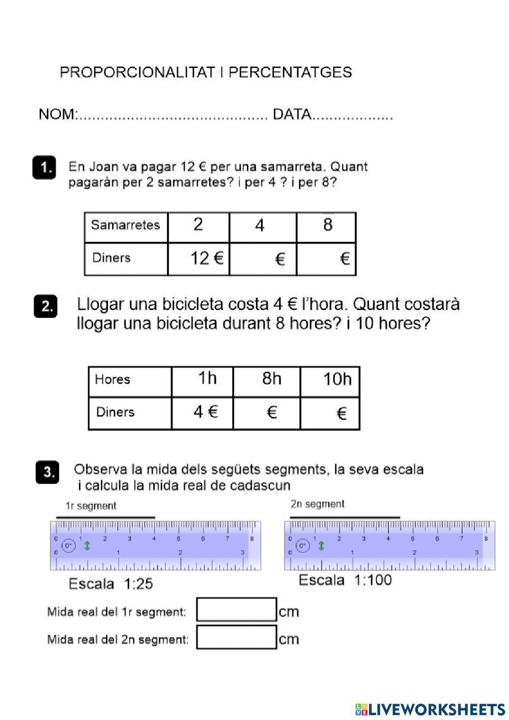 Proporcionalitat, escales i percentatges