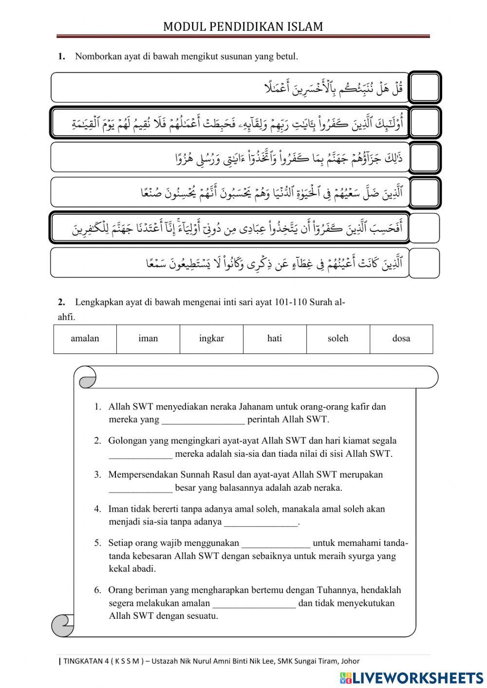 Pel 2:surah al-kahfi, ayat 101-110 Pel 2:surah al-kahfi, ayat 101-110