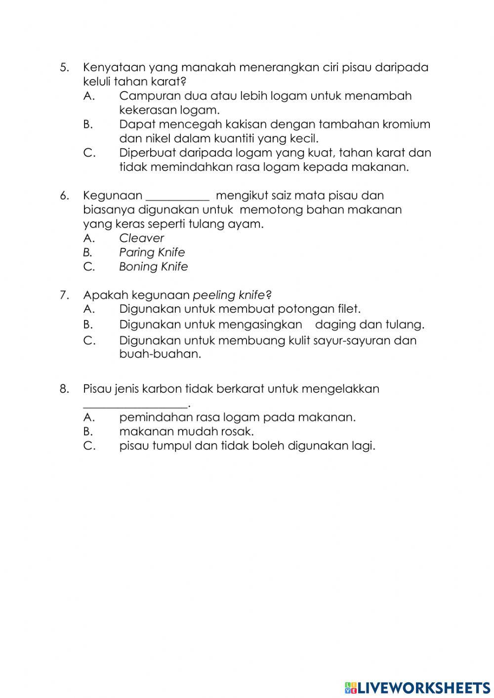 Peralatan Penyediaan Makanan (pisau)
