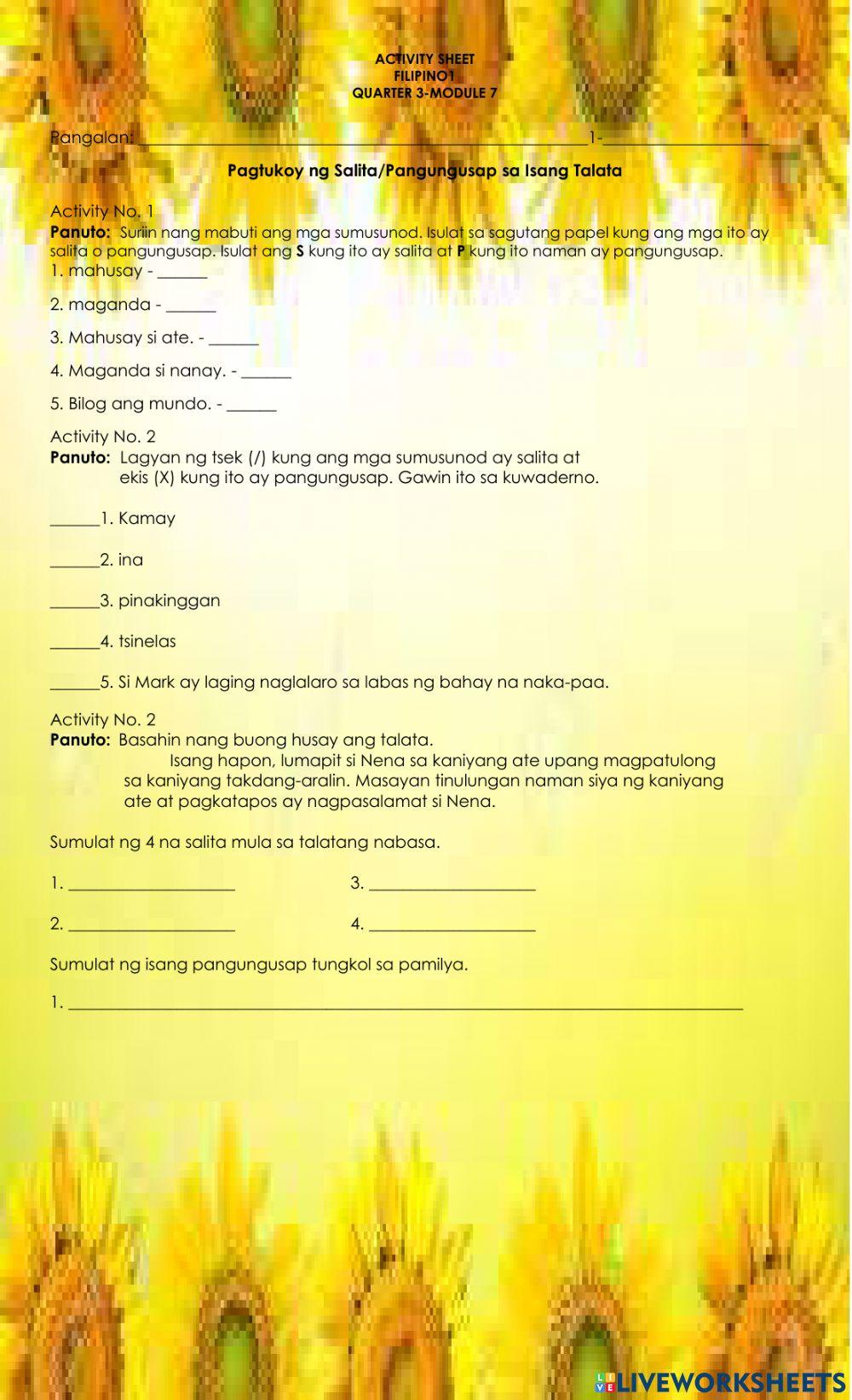 Pagtukoy ng Salita-Pangungusap sa Isang Talata