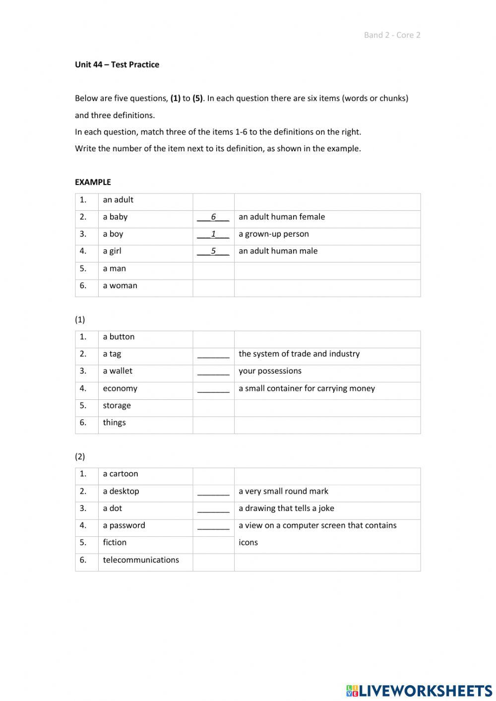 Band 2 (Core 2) - Unit 44 - Test