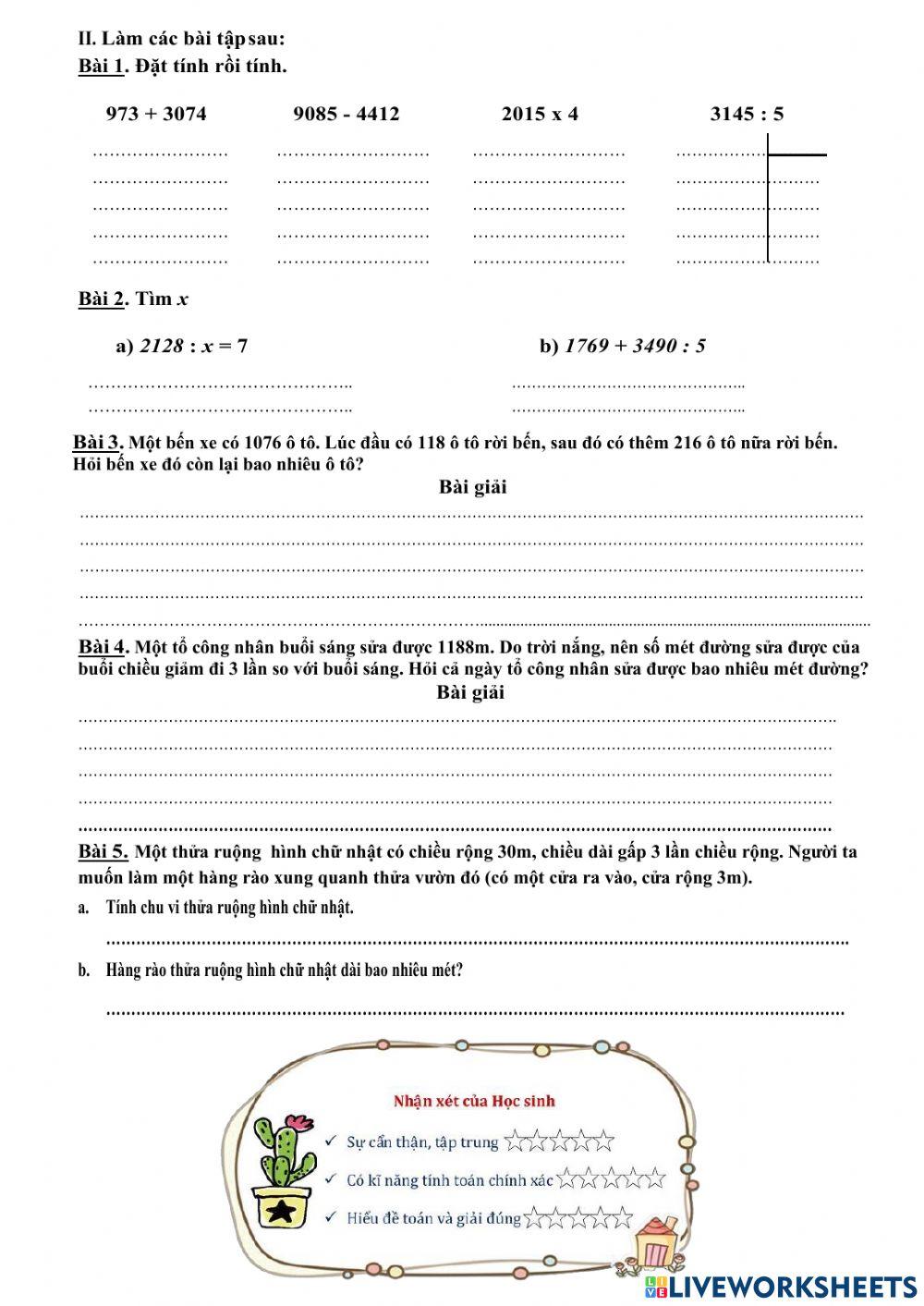 Phiếu ôn toán số 4