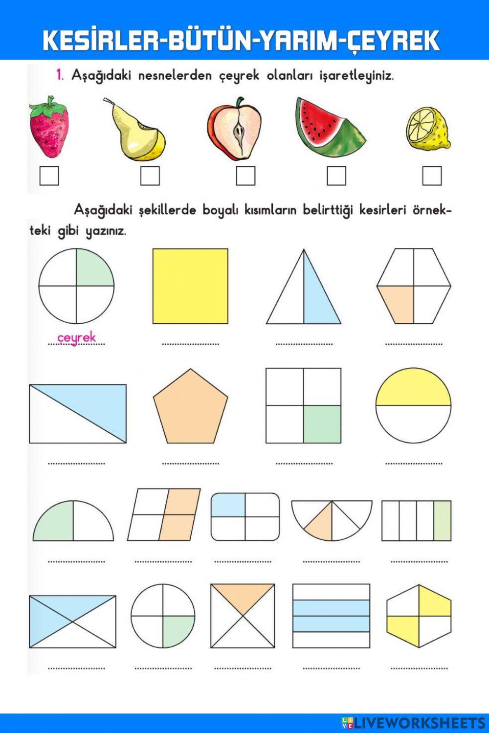 Kesirler-Bütün-Yarım-Çeyrek
