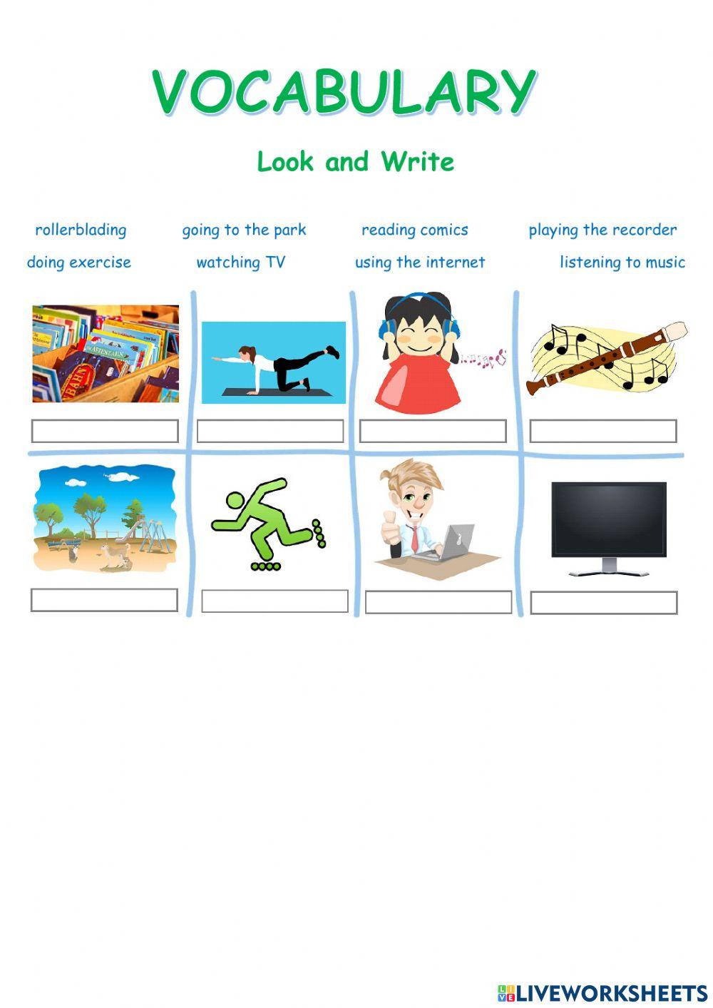 Vocabulary Hobbies Grade 3 ESL