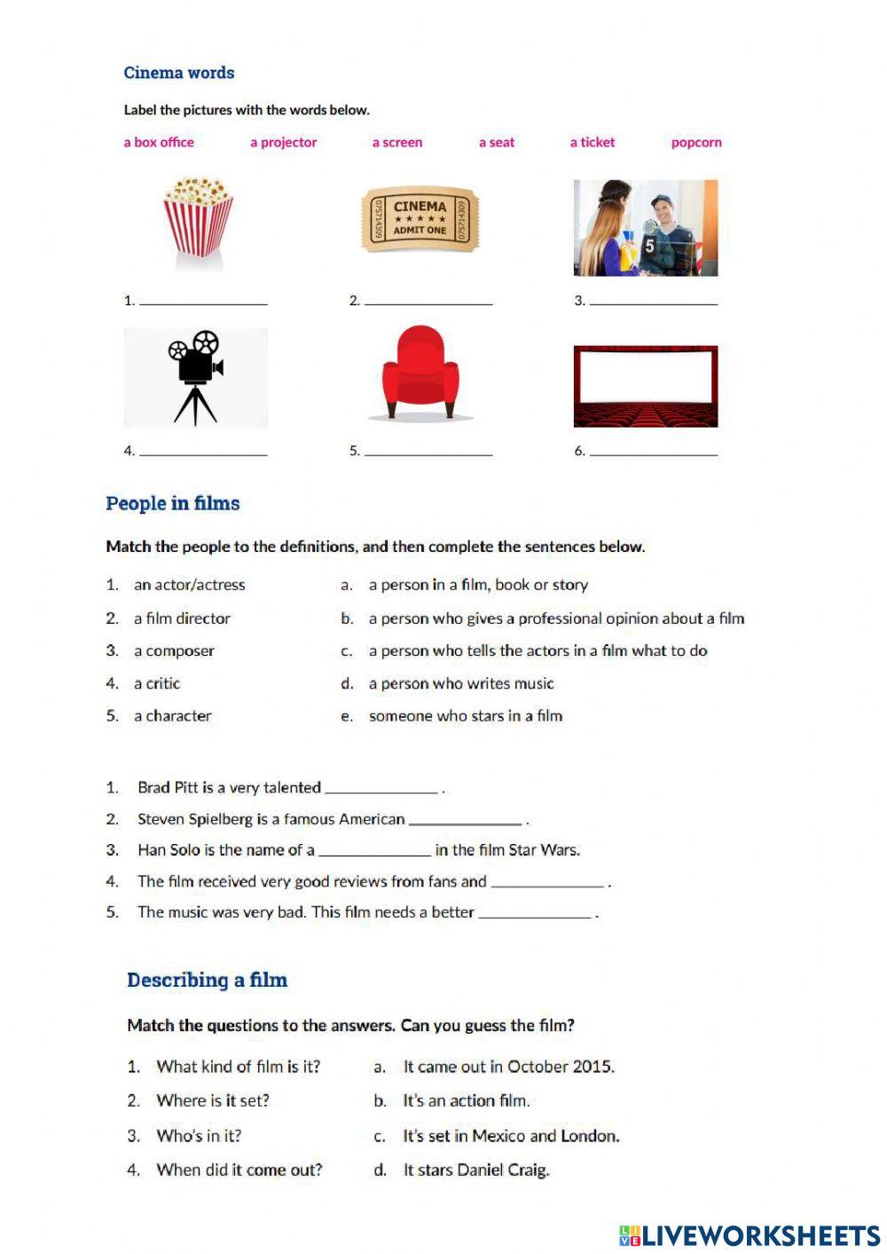 Movie vocabulary and description