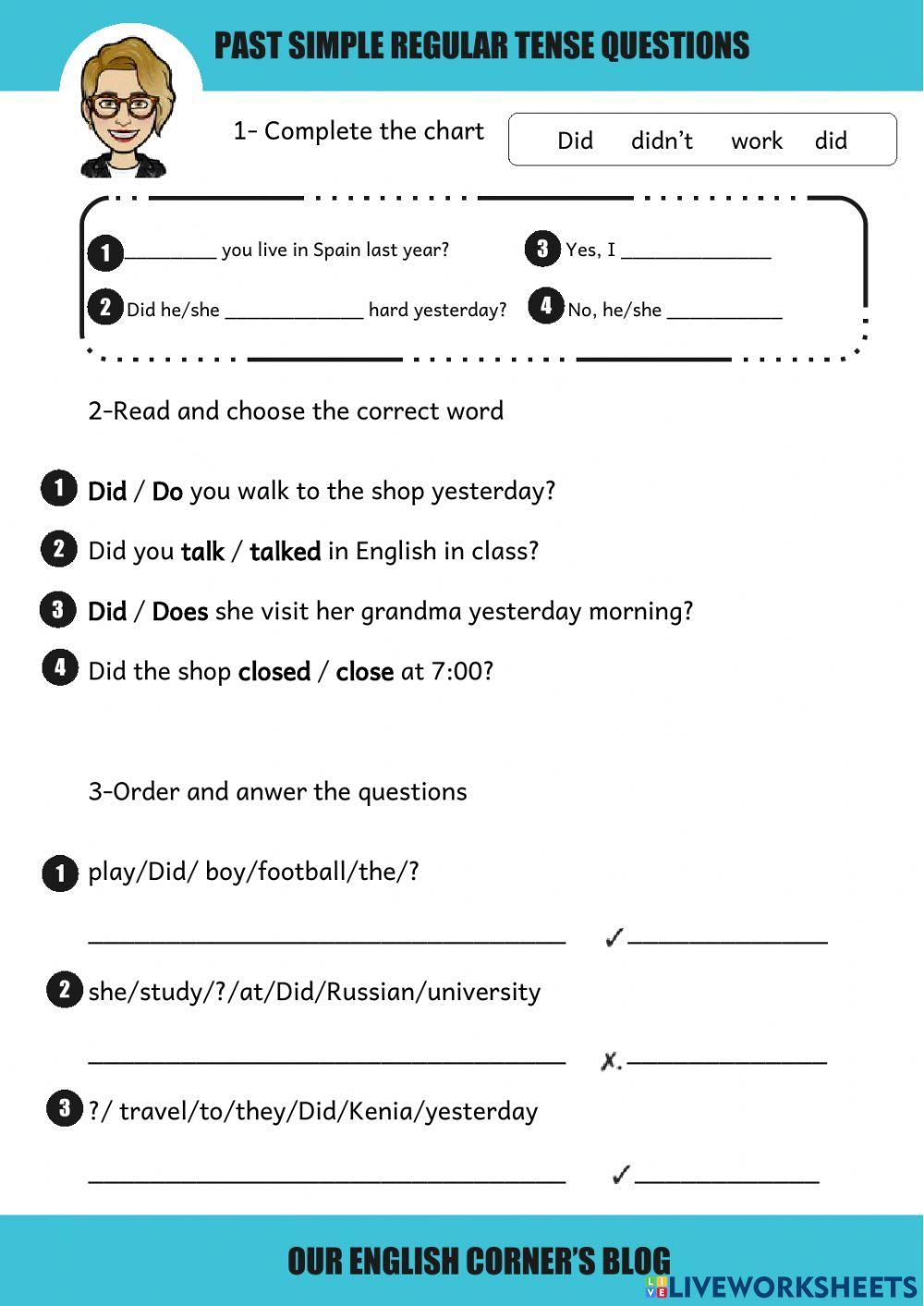 Past Simple regular tense questions Past Simple regular tense questions