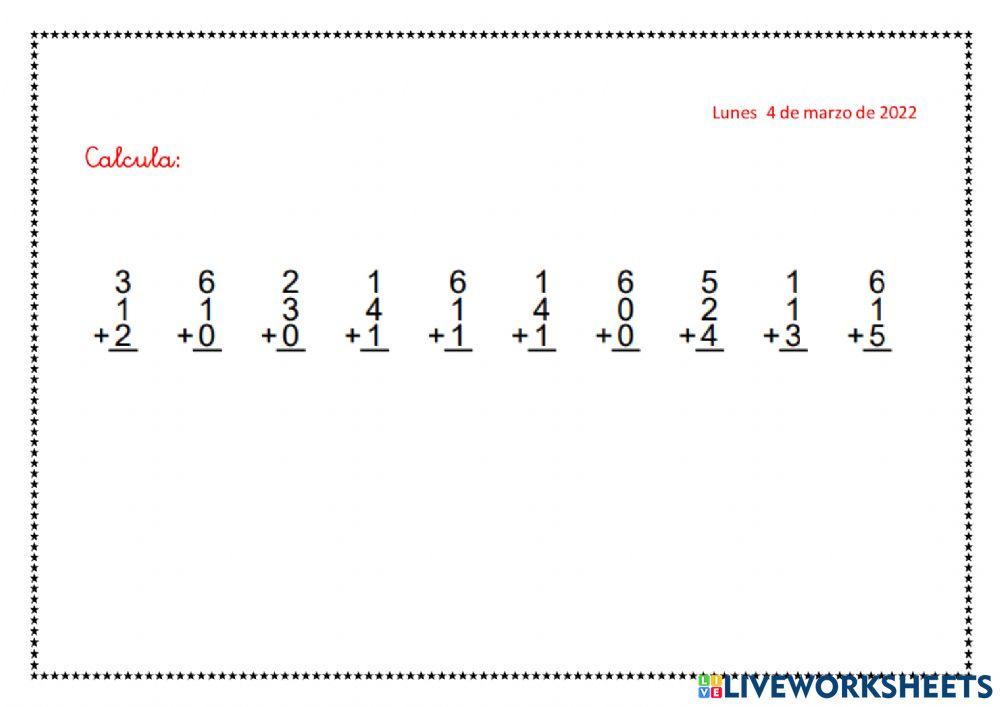 Sumas con tres números