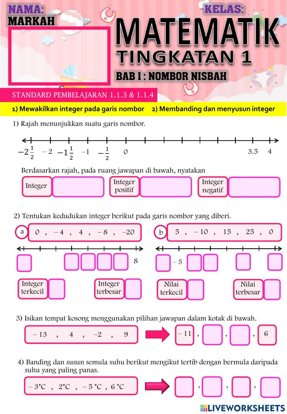 Matematik tingkatan 1: Susun integer pada garis lurus Matematik tingkatan 1: Susun integer pada garis lurus