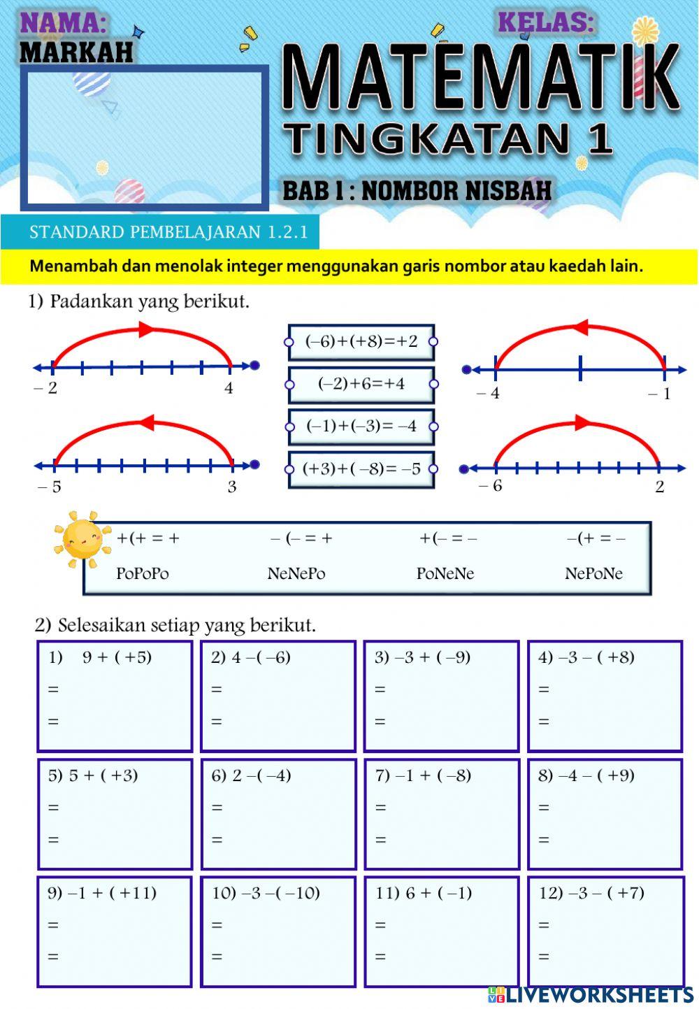 Matematik tingkatan 1: Menambah dan menolak integer