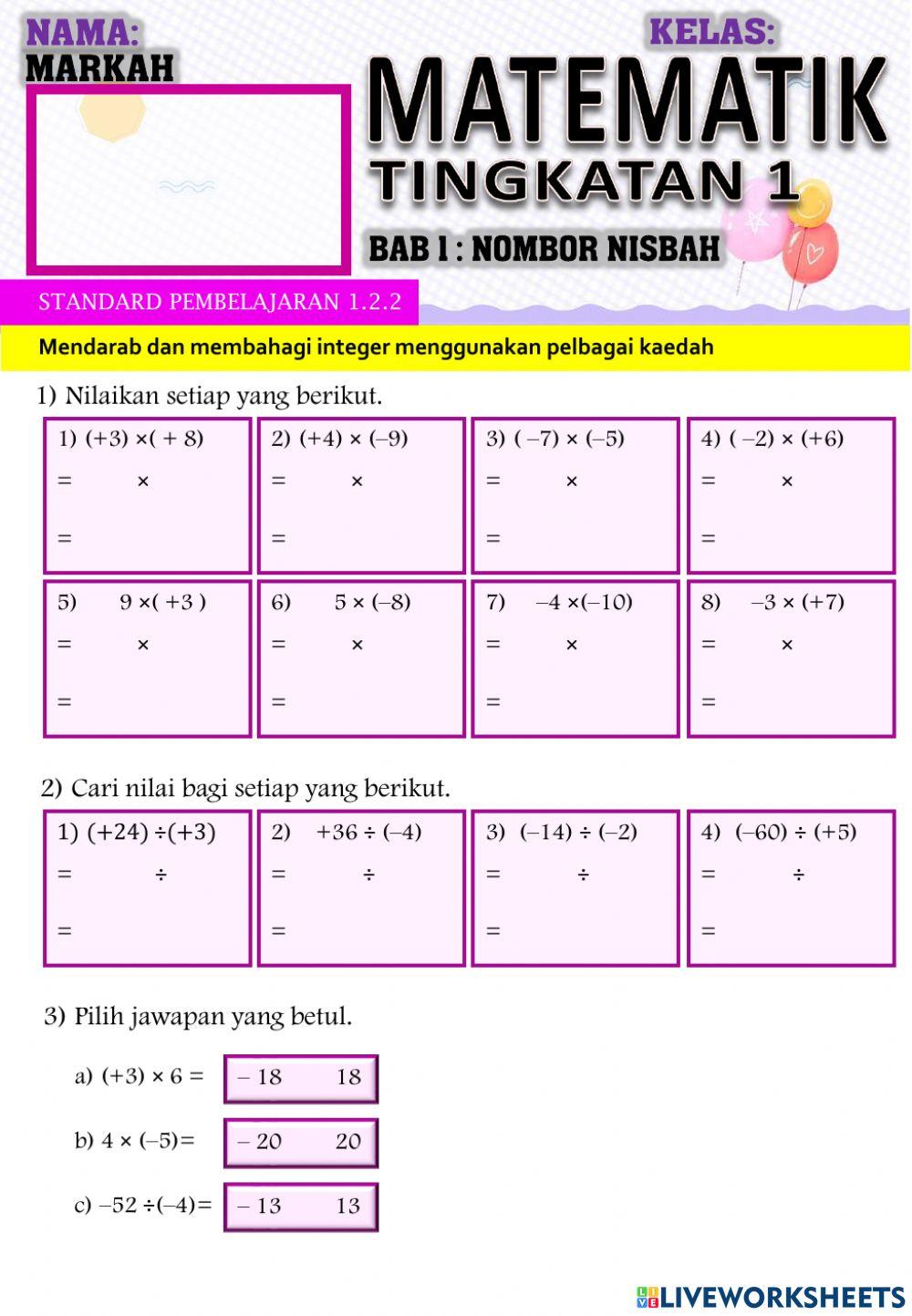 Matematik tingkatan 1: Mendarab dan membahagi integer Matematik tingkatan 1: Mendarab dan membahagi integer