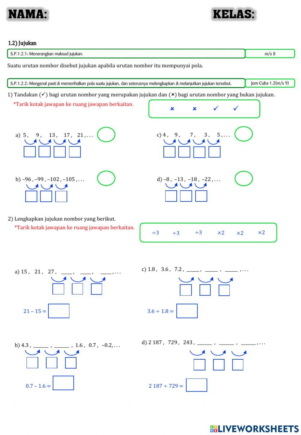 Matematik Tingkatan 2:Mengenal pasti & memerihalkan pola suatu jujukan