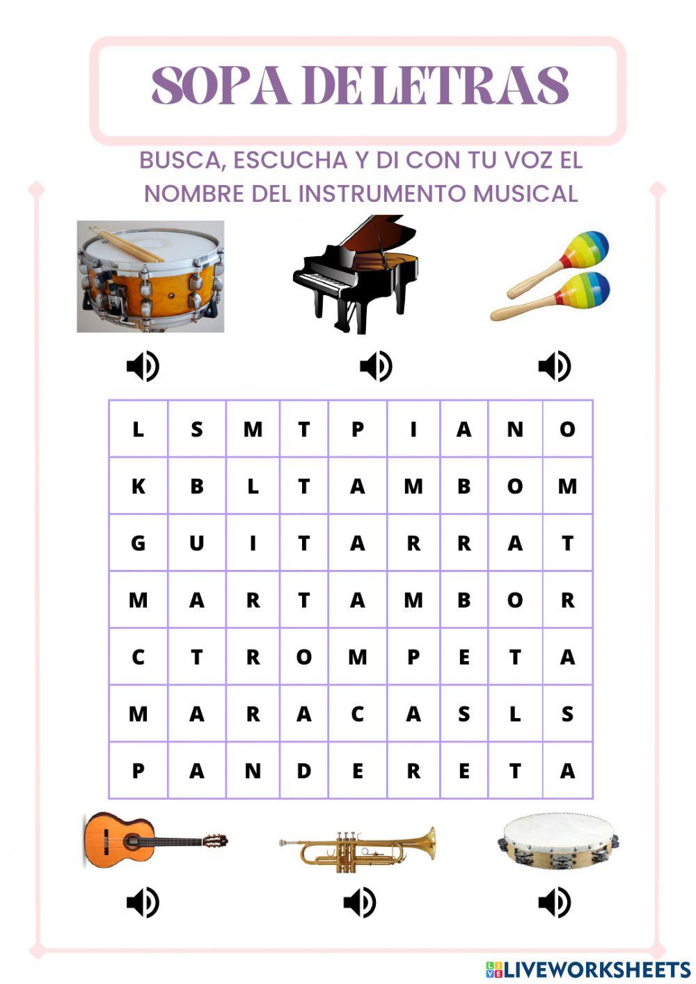 Sopa de letras instrumentos musicales