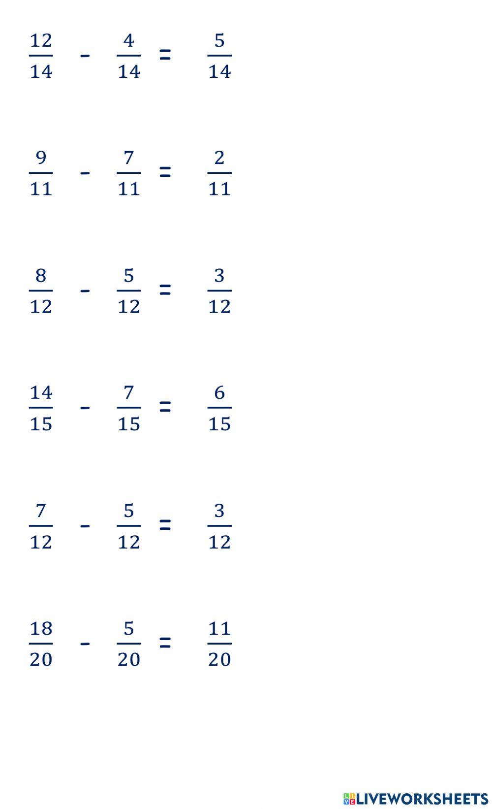 Resta de fracciones homogéneas