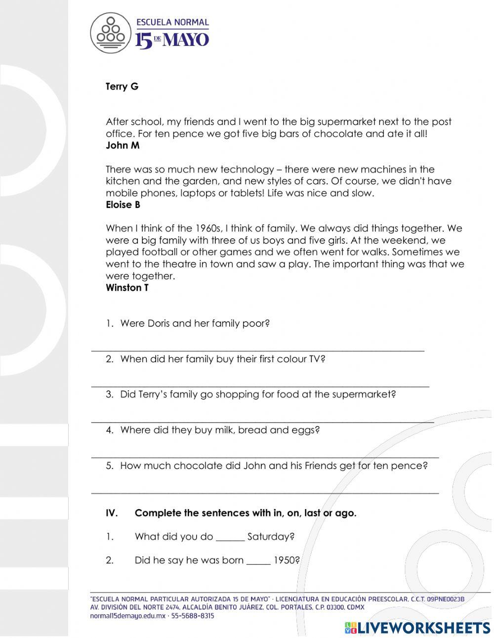 First Partial Exam- Elementary