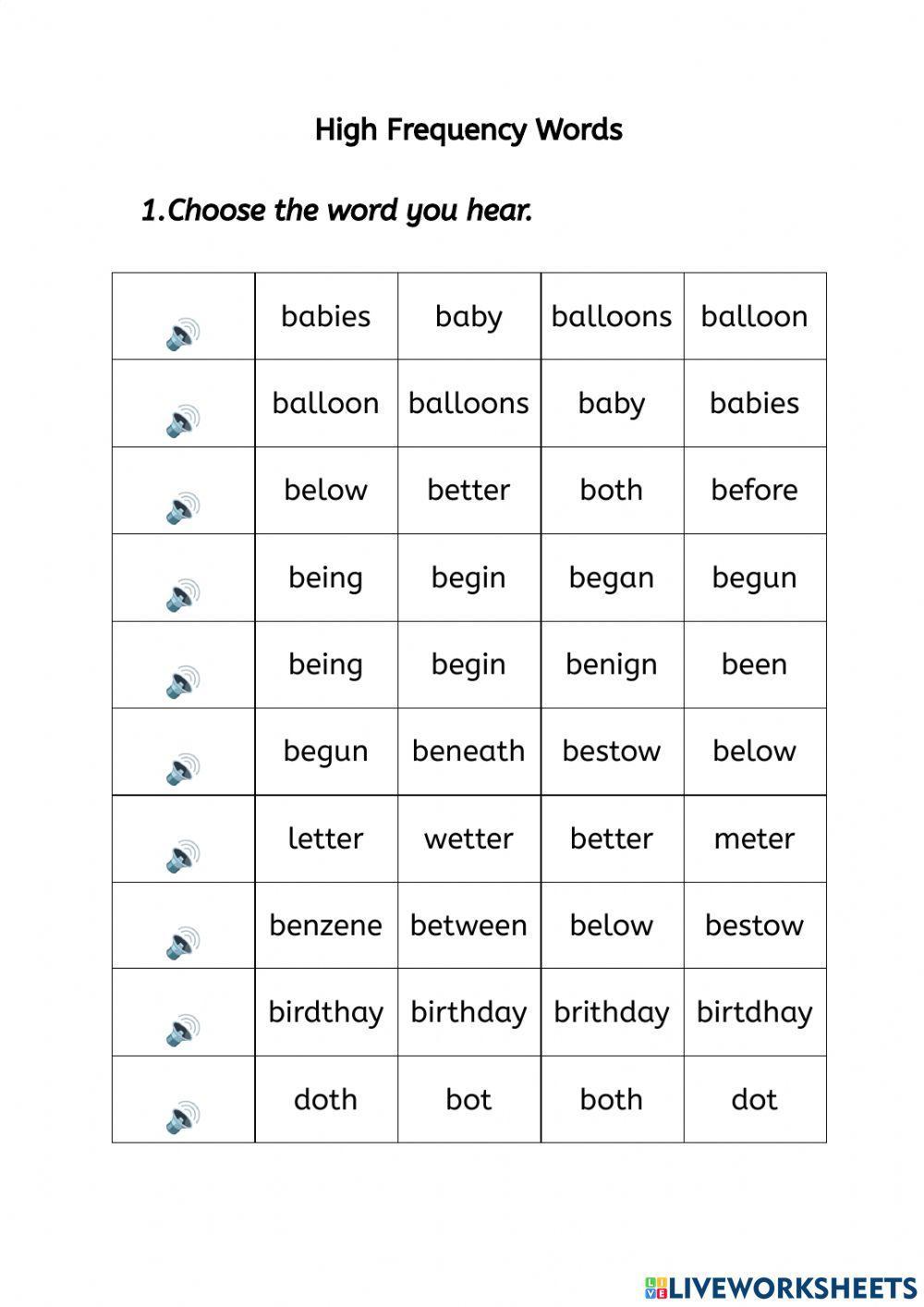 High Frequency Words