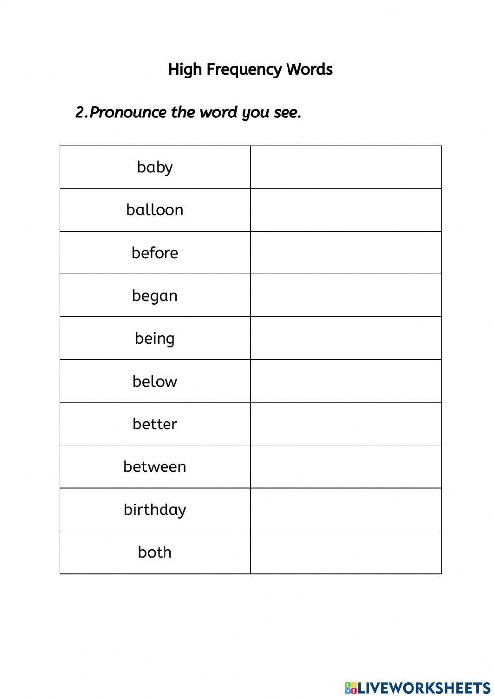 High Frequency Words