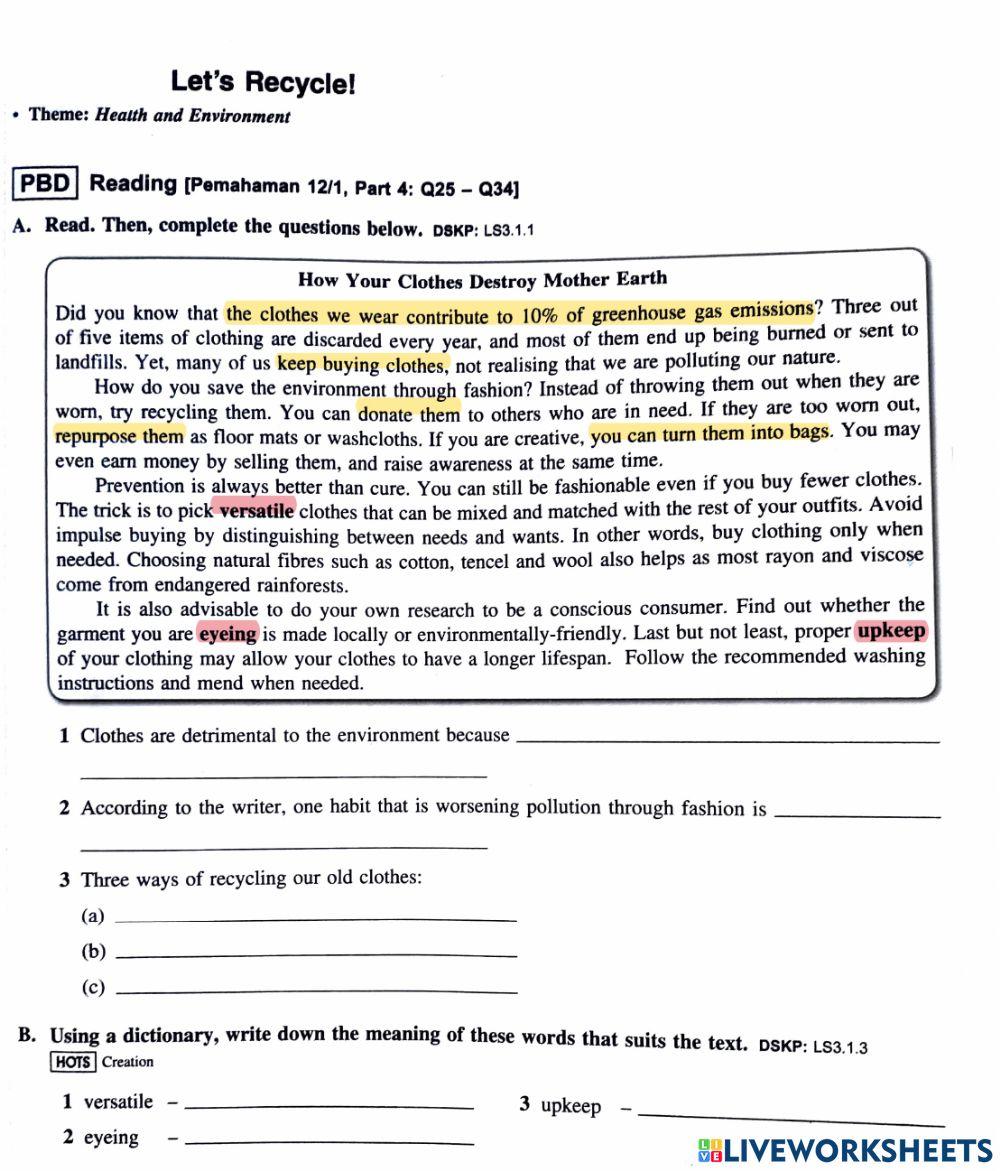 Form 2: Unit 1 Health and Environment