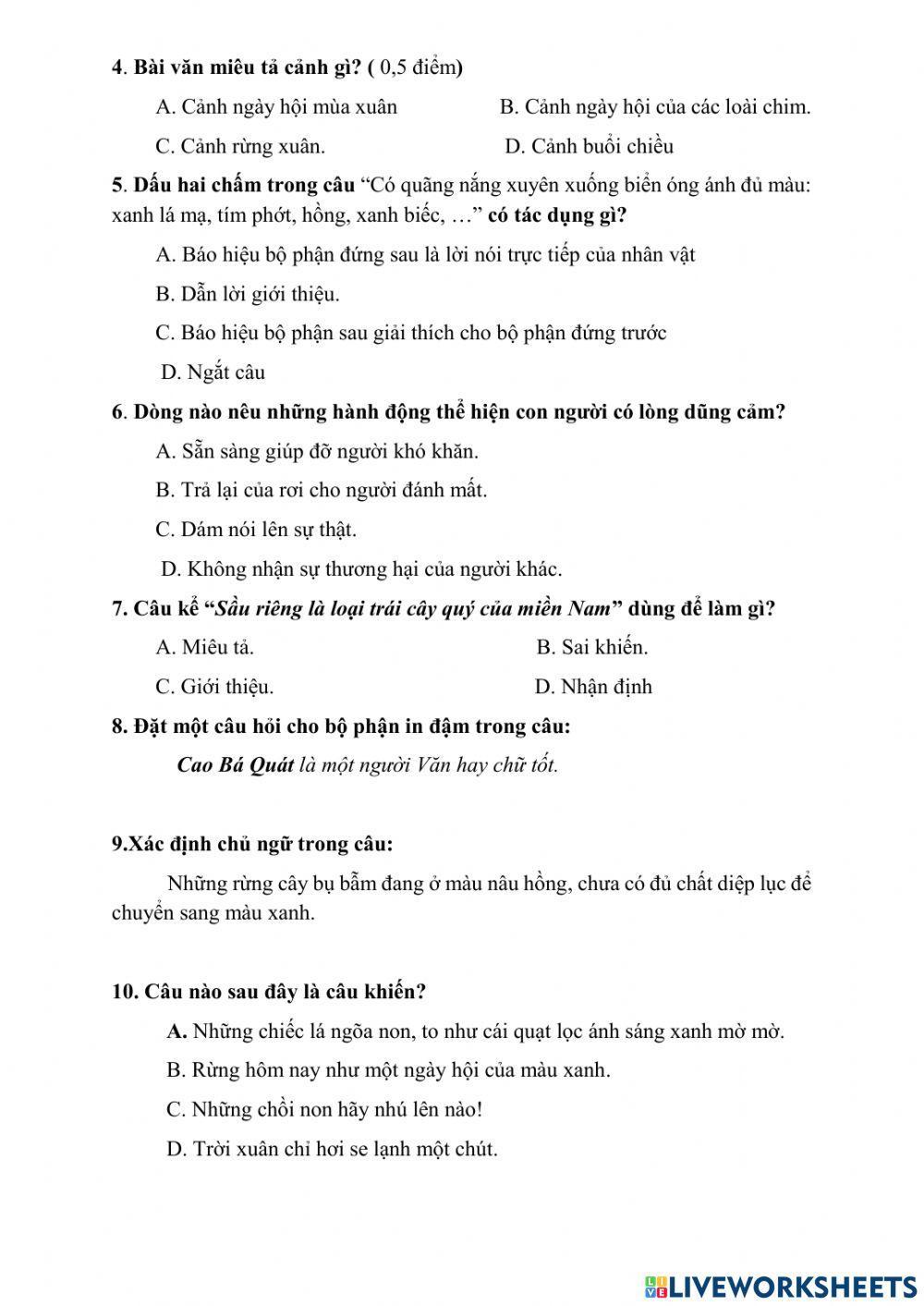 Luyện tập TV giữa HKII