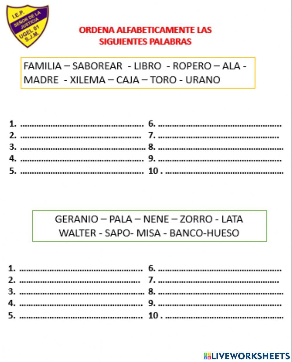 Ordenamos alfabeticamente