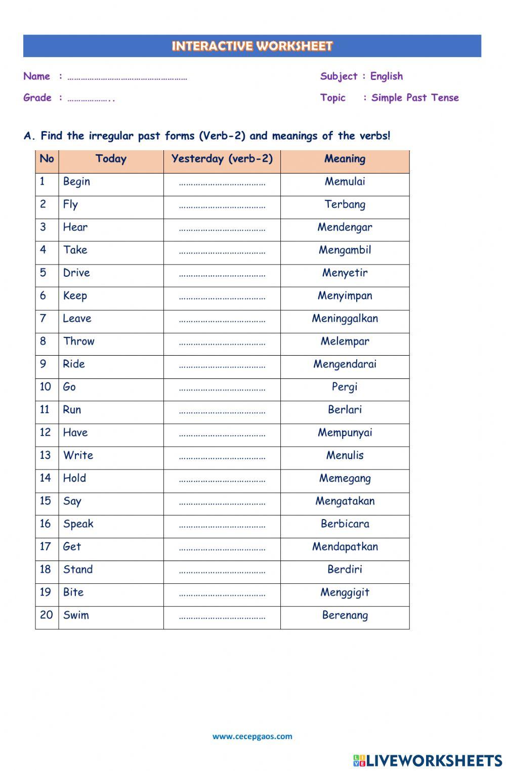 LKPD Interaktif Bahasa Inggris Tentang Simple Past Tense